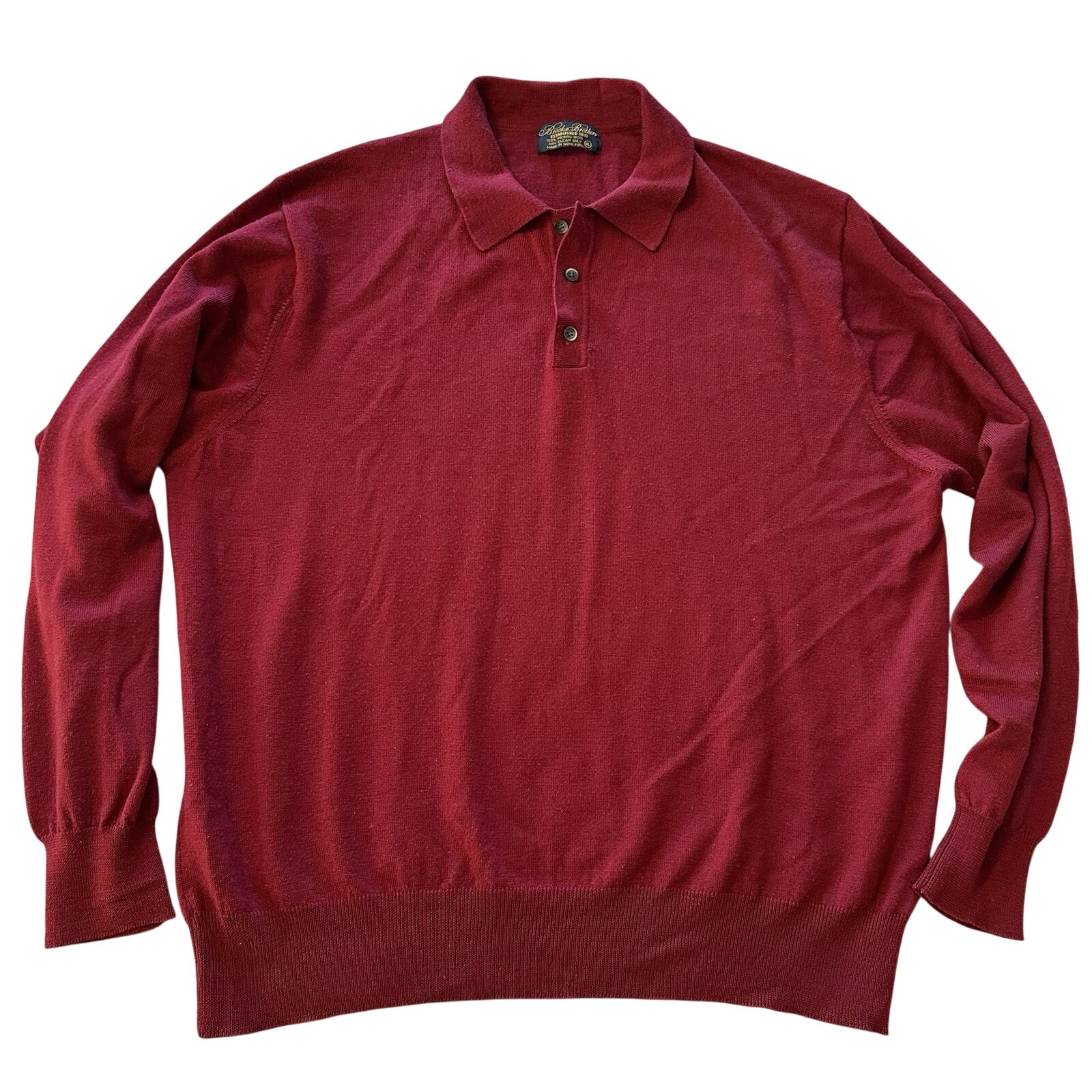 Brooks Brothers Merino Wool Polo Sweater Mens Xl Red Long Sleeve Made Hong Kong